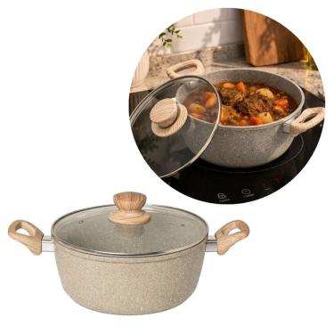 Imagem de Panela Caçarola Alumínio Cerâmica Bege Marmorizada 20cm 3L Indução Premium - Fratelli