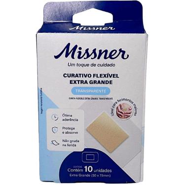 Imagem de Curativo Flexível Missner Transparente Extra Grande para Ferimentos Pequenos 50x75mm Caixa com 10 Unidades