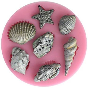 Imagem de Funshowcase Moldes de silicone para doces Sea Star Seashells sortidos para artesanato em açúcar, chocolate, fondant, resina, argila de polímero, fabricação de sabão