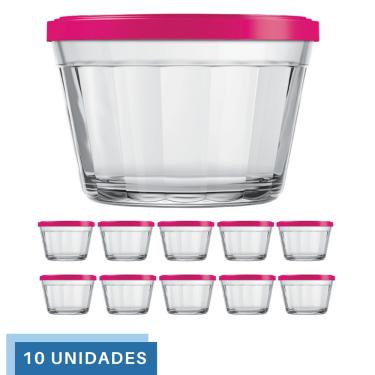 Imagem de 10 Tigela Vidro Americano Tampa Plastica Sortida 600ml Nadir