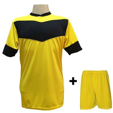 Imagem de Uniforme Esportivo com 18 camisas modelo Columbus Amarelo/Preto + 18 calções modelo Madrid Amarelo + Brindes