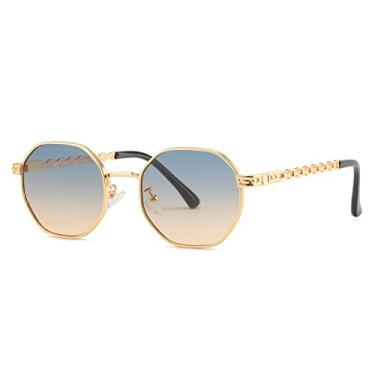 Imagem de Óculos de Sol Polígono Feminino Masculino Óculos de Sol Quadrado Lady Metal Retro Openwork Pernas Octagon Gafas De Sol,C06 Dourado Azul Amarelo,Tamanho Único