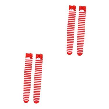 Imagem de BESTOYARD 2 Pares meias de natal botas de natal meias meia longa festa irlandesa meias até o joelho meias de duende meias altas de natal meias para festa garota utensílios de natal poliéster