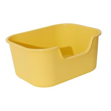 Imagem de WeiLaiKeQi Caixa de areia aberta, comadre anti-respingos para animais de estimação, recipiente de areia para gatos, vaso sanitário para gatinhos, vaso sanitário, amarelo