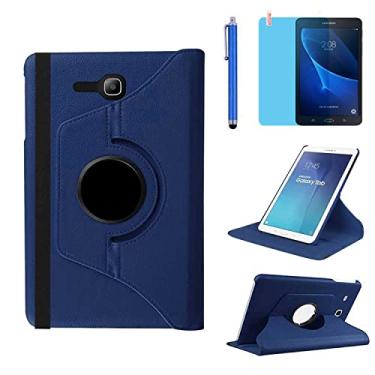 Imagem de Capa para Samsung Galaxy Tab 3 Lite 7.0'' 2014 (SM-T110 T111 T113 T116) - Capa protetora completa com suporte giratório de 360 graus, com caneta Stylus, película de tela (azul)