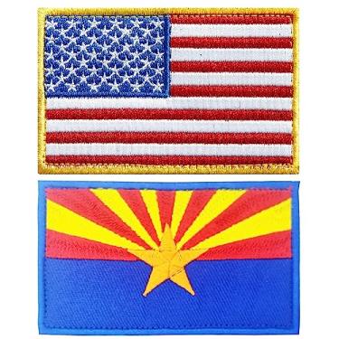Imagem de stidsds Pacote com 2 emblemas da bandeira americana do Arizona dos EUA bandeiras do estado do Arizona AZ remendos bordados bandeiras dos Estados Unidos remendo tático militar para roupas, chapéu, mochilas, decorações de orgulho