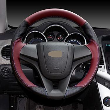 Imagem de Capa de volante de carro confortável antiderrapante costurada à mão preta, apto para Chevrolet Aveo 2011 a 2014 Orlando 2010 a 2015 Cruze 2009 a 2014