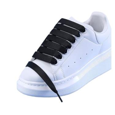 Imagem de Cadarços Planos De Cor Arco-íris Para Tênis Casual Treinador Homens Mulheres Acessórios De Sapato Laços Fita(Color:Black 1pair,Size:100cm)