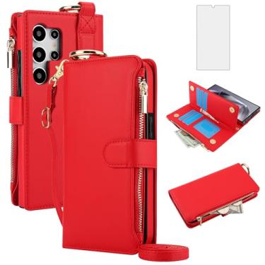 Imagem de Asuwish Capa de telefone para Samsung Galaxy S24 Ultra 5G Carteira com zíper com protetor de tela de vidro temperado, alça para cartão, suporte com bloqueio de RFID, capa celular S24Ultra 24S S 24