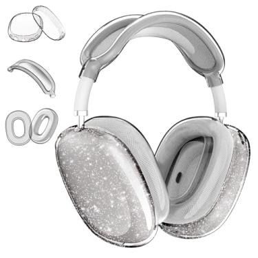 Imagem de Aircawin Capa para AirPods Max, glitter preto transparente, 3 em 1, protetores auriculares de TPU (poliuretano termoplástico) macio/capa de faixa de cabeça para Airpods Max, acessórios AirPod Max