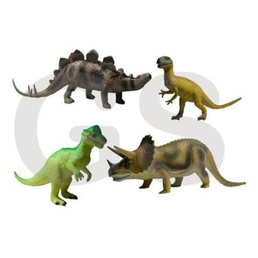 Imagem de Coleção Com 4 Brinquedo Dinossauro Borracha Tamanho Grande - DM TOYS