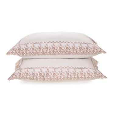 Imagem de Fronha 2 Peças 200 Fios Bordado Antônia Branco/Rosa Karsten, U