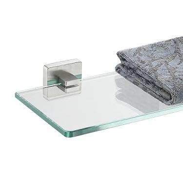 Imagem de JQK Prateleira de vidro para banheiro, chuveiro flutuante de vidro temperado 50,8 x 12,7 cm, suporte de parede com acabamento escovado de aço inoxidável 304, TGS201L20-BN