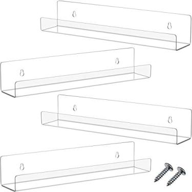 Imagem de Blulu 4 pacotes de estante flutuante de acrílico de 35,5 cm, prateleira de parede, prateleira de livros de borda para sala de estar, escritório, quarto, banheiro, cozinha