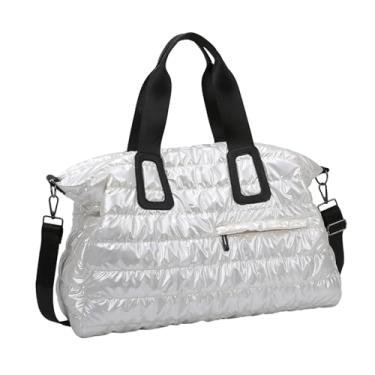 Imagem de Dynwave Bolsa de ginástica esportiva, bolsa de viagem, bolsa tote, bolsa de fim de semana feminina, bolsa com alça de ombro ajustável, bolsa de ombro para, Branco
