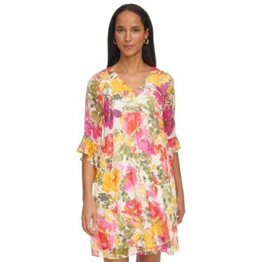 Imagem de Calvin Klein Vestido feminino curto de chiffon com mangas de sino, Bberry Mul, 7