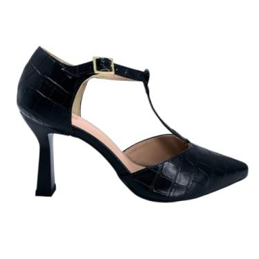 Imagem de Scarpin Feminino Bico Fino Croco Salto Taça 8cm 197 (Preto, BR, Adulto, Numérico, 35)