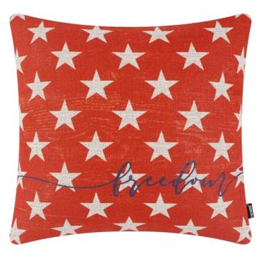 Imagem de TRENDIN Capa de almofada 4th of July 18x18, decoração de casa americana vintage, capa de almofada vermelha branca e azul, capa de almofada decorativa Farmhouse Freedom Stars para o Dia da