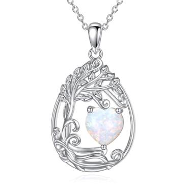 Imagem de AINFQY Colar com pedra do mês de nascimento da árvore da vida, prata esterlina, pingente de lágrima, pedra preciosa, aniversário, formatura, presente para mulheres, esposa, Prata esterlina, Zircônia