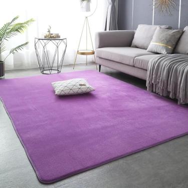 Imagem de Tapetes de veludo coral para decoração de sala de estar moderna, grossos, curtos, de pelúcia, para brincar no quarto, tapete para engatinhar, almofada para varanda (90 x 160 cm, 35 x 63 pol./roxo)