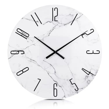 Imagem de Henescribe Relógios de parede de vidro de 61 cm para decoração de sala de estar, relógios de parede decorativos operados por bateria, relógios de cozinha silenciosos, relógio de parede para quarto