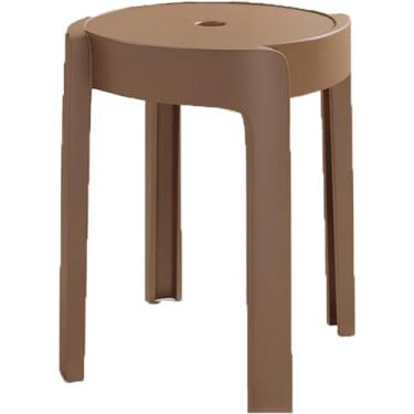 Imagem de Conjunto De 4 Bancos Empilháveis De Plástico, Cadeiras De Jantar Modernas Com Design Whirl Banqueta De Bar Redonda Com Conexão Em Forma De X & Almofadas, Brown, conventional