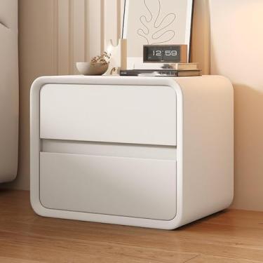 Imagem de Criado-mudo Com 2 Gavetas De Madeira Maciça, Mesa De Cabeceira De Couro Microfibra, Mesa De Cabeceira Moderna Para Quarto, Para Quarto/sala De Estar/dormitório, Milky White, 40 cm/16 in