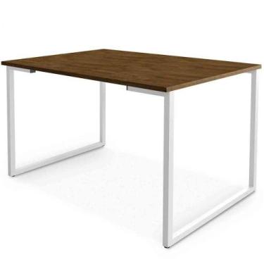 Imagem de Mesa De Jantar Com Base De Ferro E Tampo De Mdf 120x80cm Branco Com Im