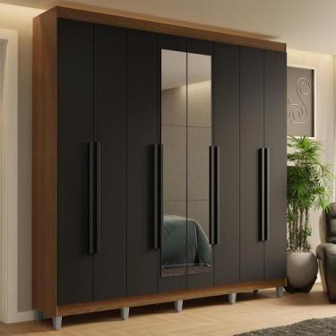 Imagem de Guarda-Roupa Casal com Pés 8 Portas Batentes com Espelho Rustic/Preto/
