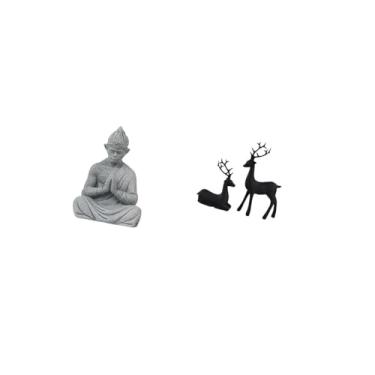 Imagem de Fenteer Escultura de Macaco de Buda em Miniatura, Estatueta Colecionável de Sun Wukong para Pátio de Hotel, Quintal, Rena de Resina Preta, Decoração de Mesa,