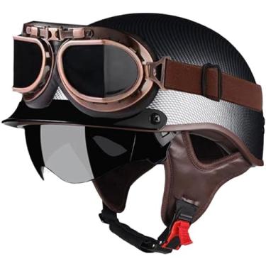 Imagem de Capacete De Motocicleta De Rosto Aberto Retrô Para Adultos Half Shell Capacete Vintage Half Shell Capacete De Motocicleta Alemão Com óculos De Ciclismo Capacete De Meia Face Retrô, E, XL