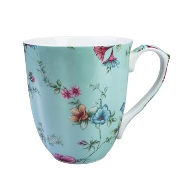 Imagem de Glen Mila Caneca de café fofa de 368,5 g para mulheres Bone China caneca de café canecas fofas canecas de Natal presentes de aniversário para mães amigas (padrão floral clássico)