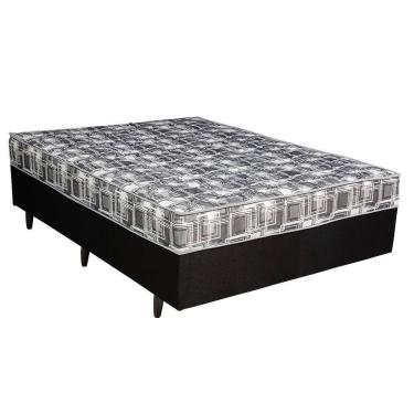 Imagem de Cama Box Conjugada Casal Berflex com Molas Ensacadas Espuma D26 Suporte 90kg Preta Certificada INMETRO