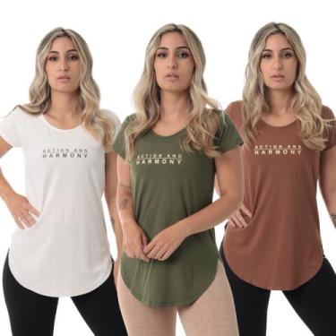Imagem de Kit 3 Blusa Feminina Academia Fitness Action - Sallada Mista, Marfim, 