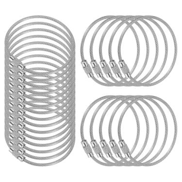 Imagem de Cabo de chaveiro de fio de 14 cm de comprimento, pacote com 25 argolas de aço inoxidável, prata