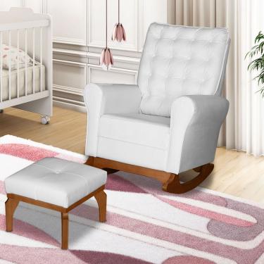 Imagem de Poltrona De Amamentação E Balanço Páris C/ Puff Corino Branco
