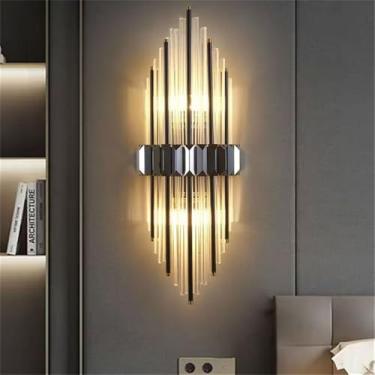 Imagem de Luminária de parede moderna e luxuosa em cristal com LED, ideal para sala de estar, quarto, cabeceira, casa de campo, hotel, escritório, escada e corredor (Estilo 17 B D22H60CM)