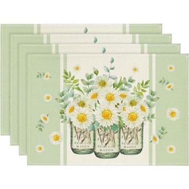 Imagem de Conjunto de 4 jogos americanos retangulares de 30,5 x 45,7 cm para mesa de jantar, resistente ao calor, lavável, tecido, floral, para uso doméstico, decoração de festa e cozinha