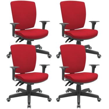 Imagem de Kit 04 Cadeiras Escritório Diretor Office Giratória Preto Alta Flexi P03 Poliéster Vermelho - Lyam
