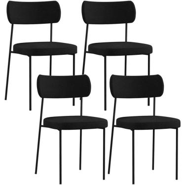 Imagem de Kit 04 Cadeiras Decorativas Estofadas Para Sala De Jantar Melina L02 Poliéster Preto - Lyam