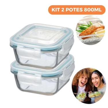 Imagem de Kit 2 Potes De Vidro Herméticos Quadrados 800Ml - Ad Importação