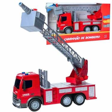 Imagem de Carrinho Bombeiros Caminhão Brinquedo Luz E Som Sirene Esguicha Água F