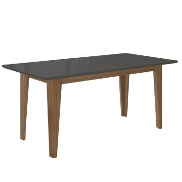 Imagem de Mesa De Jantar 6 Lugares Tampo Retangular Chanfrado Com Vidro 160cm Liz Carvalho/grafite/preto - Poliman