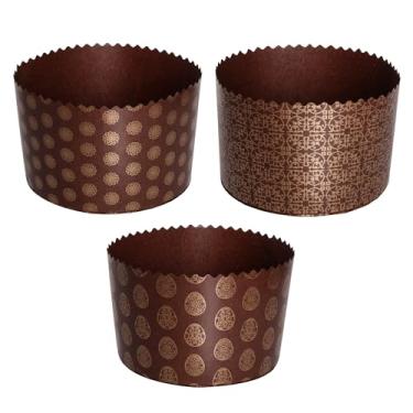 Imagem de Molde Kulich de 740 ml para pão de páscoa | 12 peças | Formas de pão de Páscoa - moldes universais para assar papel panetone - Design marrom L 14 x A 10 cm (P150)