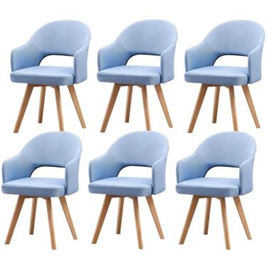 Imagem de Cadeiras giratórias modernas, cadeiras de jantar de meados do século com apoio de braço e pernas de madeira maciça preta para escritório em casa, cozinha, G 6 peças