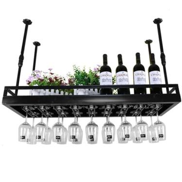 Imagem de HGTRH Suporte para pendurar no teto para copos de vinho, suporte de parede para garrafa de vinho, suporte de vidro para garrafa de metal preto/marrom, prateleira industrial de ferro para garrafa de