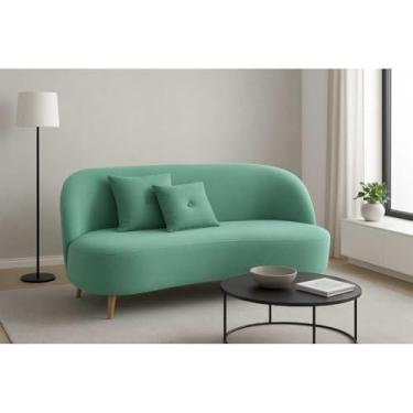 Imagem de Sofá Orgânico 2 Lugares Curvo Bouclé com Almofadas – Design Moderno para Sala e Recepção (Verde Agua)
