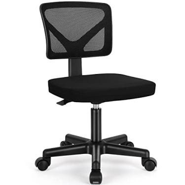 Imagem de AFO Pequena cadeira de mesa sem braços com suporte lombar ergonômico, malha respirável de altura ajustável com encosto, rotação de 360 graus, para estudo, escritório, sala de conferências, preta