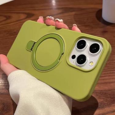 Imagem de HTVJFX Capa de silicone líquido de luxo com suporte de anel e capa protetora magnética fosca macia para iPhone 14 Pro Max (para iPhone 14 Pro Max/verde)