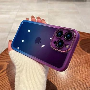 Imagem de HTVJFX Capa de celular transparente com gradiente de luxo e arco-íris para iPhone 16 Plus, à prova de choque, com proteção para câmera (para iPhone 16 Plus/TM, roxo e azul)